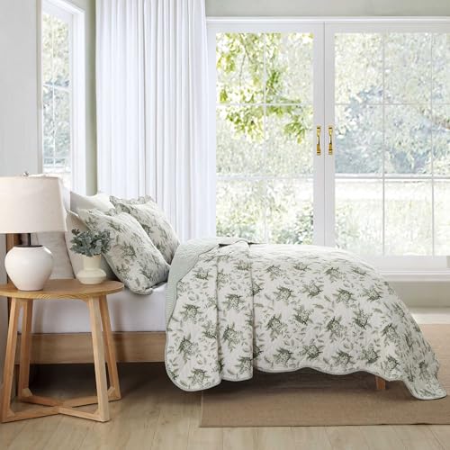 Laura Ashley - Twin Quilt Set, Elegant Lightweight Bedding with Matching Sham(s), Super Soft and Cozy Home Decor (Portland Floral Green, Twin) Laura Ashley