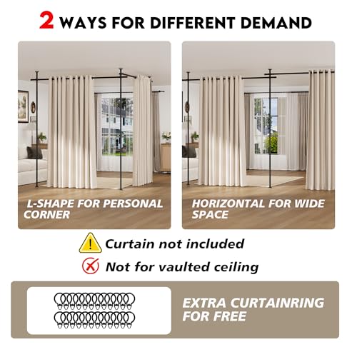 Curtain Rods No Drilling for Room Divider, Tension Curtain Rod 180in Wide Adjustable Wall Divider for Window Heavy Duty Partition Room Dividers Separation, Floor to Ceiling Space Privacy Separator YASRKML