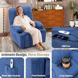 Oversized Swivel Rocker Recliner Chair with Massage & Heat,Nursery Rocking Chairs for Living Room,Ergonomic Relining Chair with Cup Holders,USB Charge Port,Side Pockets,Recliner Chair for Adults,Blue