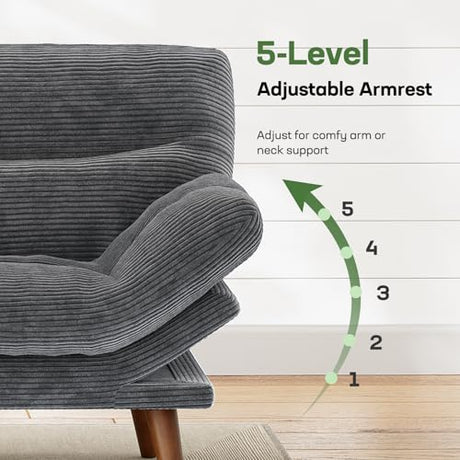 Marsail 75" Futon Sofa Bed, Convertible Corduroy Futon Couch with Adjustable Backrest & Armrests, Small Sleeper Sofa Loveseat for Living Room, Apartment, Office, Grey Marsail