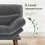 Marsail Futon Sofa Bed, 66” Futon Couch with Adjustable Backrest & Armrests, Convertible Small Sleeper Sofa Bed for Small Apartments, Study Room, Office, Corduroy Loveseat, Charcoal Gray Marsail