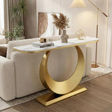 MISXEOE Modern Luxury Console Table, 47.2" Sintered Stone Entryway Table with Sculptural Metal Base, Narrow Sofa Table Behind Couch for Living Room, Hallway, Foyer(White+Gold,39.3"x11.8"x31.5") MISXEOE