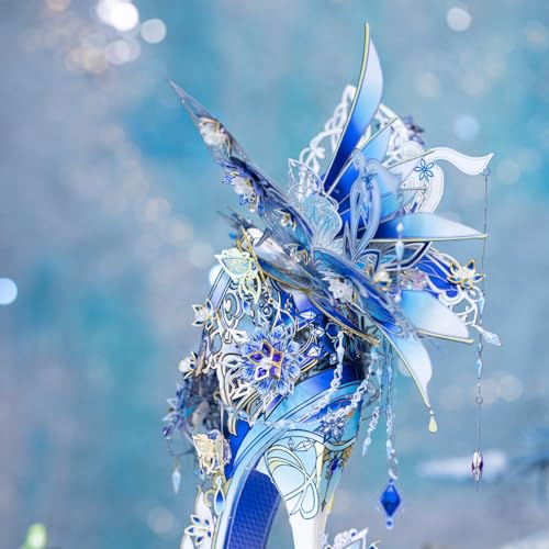 MU Metal Puzzles for Adults Wedding Ice Blue Shoe Cinderella Shoes Puzzle 3D Metal Model Kits Building, DIY Sets Xmas Birthday Wedding Girfriend Gifts Home Desk Decor Craft Projects