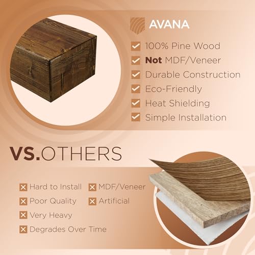 Avana Rustic Fireplace Mantel Shelf 60 Inches - Handcrafted Wood Mantles For Over Fireplace - Wall Mounted Farmhouse Fireplace Mantel Shelf - Floating Fireplace Mantels 60 X 8 X 3 - Rustic Traditional Avana