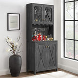 YITAHOME Farmhouse Bar Cabinet, 67" Tall Wine Bar Cabinet with for Wine Glass Rack, Home Bar Cabinet with Open Storage Shelves ＆ Glass Doors for Living Room, Hallway, Charcoal Grey YITAHOME