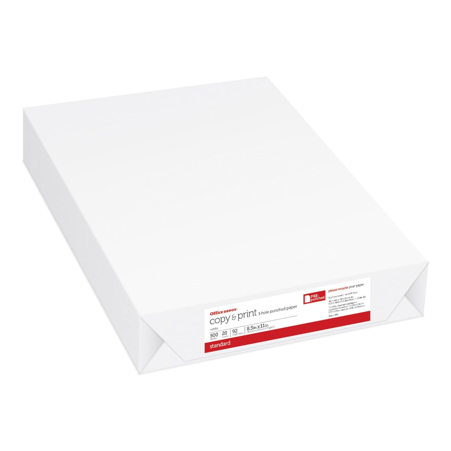 Office Depot® 3-Hole Punched Multi-Use Printer & Copy Paper, 3 Reams, White, Letter (8.5" x 11"), 1500 Sheets Per Case, 20 Lb, 92 Brightness