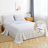 Twin Bed Sheet Set 3PC Printed Light Blue Flower Pattern Cooling 1800 Microfiber with Deep Pocket, Hotel Luxury, Soft, Breathable, Hypoallergenic, Wrinkle Free, Single Bedding for Kids, College Dorm KACEMOO