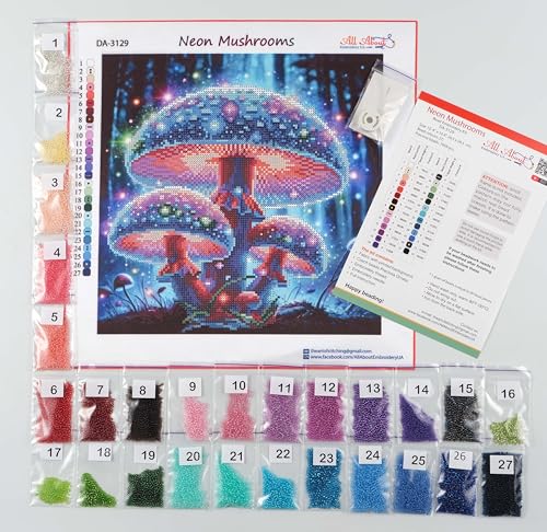 AllAboutEmbroideryUA Neon Mushrooms Bead Embroidery kit DA-3129 Beaded Cross Stitch