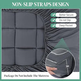 HOMBYS Extra Thick Fitted Futon Mattress Cover Full Size with Anti-Slip Elastic, Plush Down-Alternative Filling for Enhanced Comfort, 100% Polyester Futon Topper, Grey, Cover Only HOMBYS