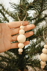 Sage in Thyme Boho Christmas Tree Ornaments Rustic Wooden Beads Natural Modern Minimalist Xmas Decorative for Home Decor Christmas Tree Bohemian Holiday Set of 12 (Wood Natural) sage in thyme