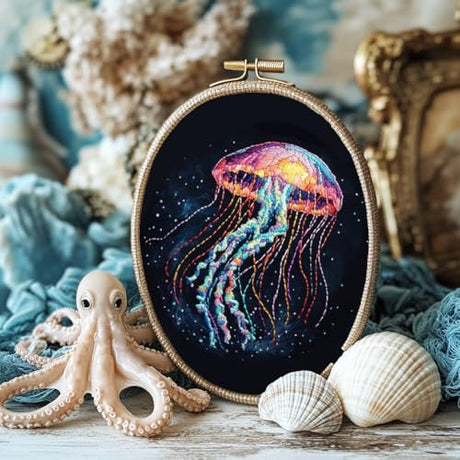 BENECREAT 4 Sheets 16 Pcs Jellyfish Water Soluble Embroidery Pattern, Stick and Stitch Embroidery Paper Wash Away Designs, Embroidery Starter for Beginners DIY Craft, Sewing Embroidery BENECREAT