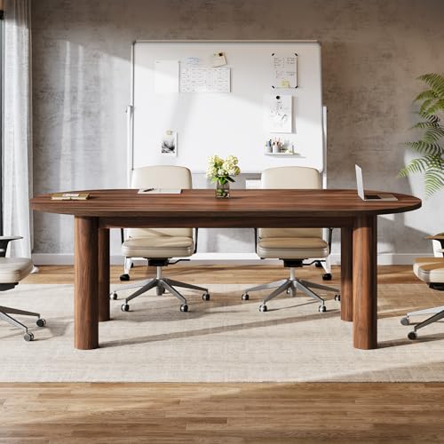 Tribesigns 5.3 ft Oval Conference Table, 63 Inches Curved Meeting Seminar Table for 4-6 People, Walnut Training Desk for Office Conference Room Tribesigns