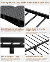 Mixcous Twin Over Full Bunk Bed for Adults & Kids, Heavy Duty Bunk Beds with EVA Padded Ladder and Full-Length Guardrails, Noise-Free Metal Bed Frame, Space-Saving Design, Black Mixcous