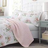 Laura Ashley - Twin Quilt Set, Soft Cotton Bedding with Reversible Design, Lightweight Bedding for Year Round Comfort, 2 Piece Bed Set with Matching Pillowcase (Honeysuckle Pink) Laura Ashley