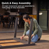 EAST OAK Signature 7 Pieces Outdoor Dining Set, Patio Furniture Set with Finest Teak Wood, Powder-Coated Aluminum Frame Table,Patio Dining Set for Garden,Backyard and Porch, Dark Grey EAST OAK