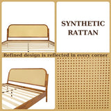 Bme Aurelia King Solid Wood Bed Frame with Rattan Headboard – Bohemian & Mid Century Modern Luxury Bme