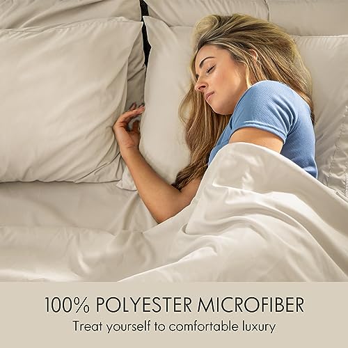 ClevaHome King Size Sheet Set - 6 Piece Soft Breathable Luxury Bed Sheet Set - Shrinkage & Fade Resistant Embroidered Bedding Sheet with Deep Pocket, 2 Extra Pillowcases (King, Oat Milk) Cleva