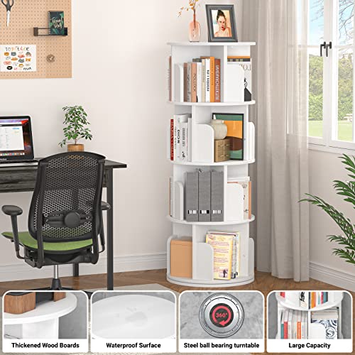 Aheaplus 360° Rotating Small Corner Bookshelf - 4 Tier Floor Standing Storage Rack in White Aheaplus