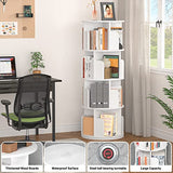 Aheaplus 360° Rotating Small Corner Bookshelf - 4 Tier Floor Standing Storage Rack in White Aheaplus