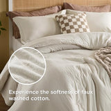 Bedsure Comforter King Size 5 Pieces - King Size Comforter Set with Checkered Throw Blanket and Decorative Pillow, Lightweiget Bedding, All Season Bedding Sets, Linen Beige Bedsure