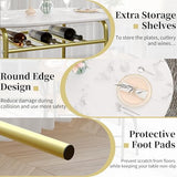 VECELO 3-Piece Dining Table Set for Kitchen Breakfast Nook, Wood Grain Oval Tabletop and Metal Frame with Built-in Wine Rack, for Small Spaces, White & Gold VECELO