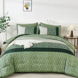 Dinjoy Green King Size Comforter Set,Striped Bed in a Bag King 7 Pieces Soft Microfiber Bedding Comforters Sets Boho Bed Complete Set for Summer All Season Dinjoy