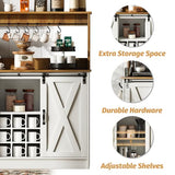 4ever2buy Farmhouse Coffee Bar Cabinet with 6 Hooks, 47'' Kitchen Coffee Bar with Hutch and 9 Wink Racks, White Coffee Bar Table with Sliding Barn Door for Dining Living Room 4ever2buy