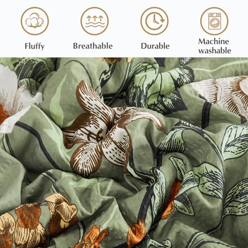 CASAAGUSTO Full Size Comforter Sets-7 Pieces Green Floral Bedding Sets, Bed in a Bag Full with Botanical Butterfly Comforter, Sheets, Pillowcases & Shams for All Seasons CASAAGUSTO