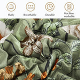 CASAAGUSTO Full Size Comforter Sets-7 Pieces Green Floral Bedding Sets, Bed in a Bag Full with Botanical Butterfly Comforter, Sheets, Pillowcases & Shams for All Seasons CASAAGUSTO