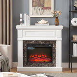 TRJQBCC 41" Electric Fireplace with Mantel, Freestanding TV Stand w/ 23" Fireplace Insert, 1400W Electric Fireplace Heater, Realistic Stacked Stone Surround & 3D Analog Flamefor Living Room(White) TRJQBCC