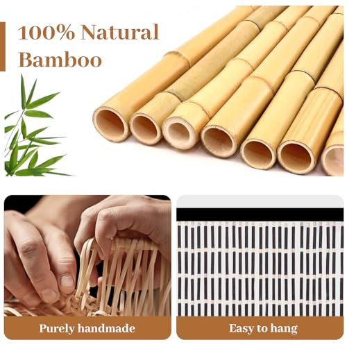 Boshen Handmade Bamboo Beaded Curtains for Doorways, 65 Strands 35.5x78.7inch Natural Wood Boho Hanging Door Beads Curtains Room Divider for Home Decor Hallway Window(Black) Boshen