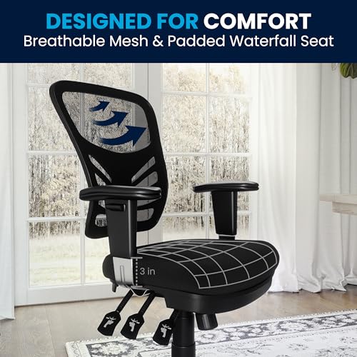 Flash Furniture Nicholas Mid-Back Swivel Desk Chair with Wheels, Mesh Back, Padded Seat, and Armrests, Adjustable Height Mesh Ergonomic Office Chair, Black Flash Furniture