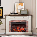 AHB Corner TV Stand with Remote Control, Electric Fireplace with Wooden Mantel, Entertainment Center with Efficient Heating System, Adjustable Brightness Realistic Flame(White) AHB