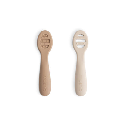 mushie Silicone First Feeding Baby Spoons | 2 Pack (Natural/Shifting Sand)