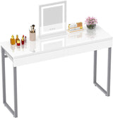 GreenForest Vanity Desk with 2 Drawers,47 inch White Desk with Glossy Desktop Easy Clean,Makeup Dressing Table with Metal Silver Legs for Home Office Small Spaces,Bedroom GreenForest