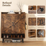 Yaheetech Shoe Storage Cabinet with Doors, Farmhouse Shoe Cabinet with 2 Adjustable Shelves and 4 Side Hooks, Wooden Shoe Rack Organizer Cabinet for Entryway, Foyer, Hallway, Rustic Brown Yaheetech