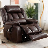 EDILLY XL Large Genuine Leather Lift Chair Recliner for Elderly, Dual Motor with Massage and Heating,with Double Lumbar Cushion and Extended Footrest,USB Port and Remote,Seat Width 26"(Brown)