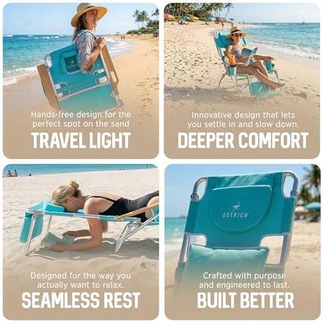 Ostrich the Deluxe 3N1 Lightweight Lawn Beach Reclining Lounge Chair with Footrest, Outdoor Furniture for Patio, Balcony, Backyard, or Porch, Aqua Ostrich