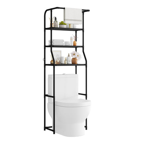 LxBrillxiant Over The Toilet Storage Shelf, 3-Tier Freestanding Bathroom Organizer with Towel Rack, Space Saver Cabinet Shelves Unit, Tall Slim Etagere for Bathroom, Modern Metal Furniture (Black) LxBrillxiant