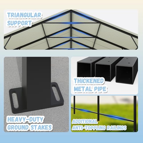 Greesum 10x15FT Metal Carport with Heavy Duty Frame and Galvanized Steel Roof, Round Carports with Side Support Rods, Canopy Shelter for Car, Pickup Trucks, Boats and Tractors, Party, Gray Greesum