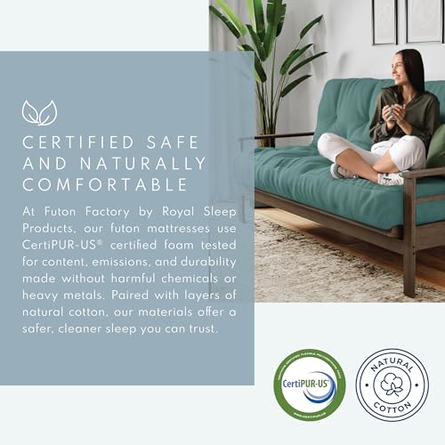 Royal Sleep Products by The Futon Factory 6 inch Memory Foam Futon Mattress - Solid Khaki Cover - Queen Size - CertiPUR Certified Foams - Made in USA - (Frame not Included) Royal Sleep Products