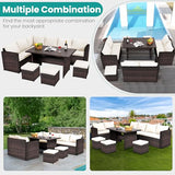 Wumiokio Patio Furniture Set, 7 Pieces Outdoor Patio Furniture with Dining Table&Chair, All Weather Wicker Conversation Set with Ottoman,Brown Rattan & Ivory Cushions (Include Sofa Dust Cover) Wumiokio
