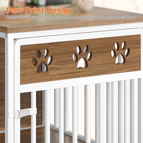 YATINEY Dog Crate Furniture for Small Dogs, Wooden Dog Kennel, Indoor Pet Crate End Table, Two-Tier Small Pet Crate, for Living Room, Bedroom, White and Walnut DC01WH YATINEY