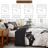 mixinni Black Floral Duvet Cover Twin XL Size, 3 Pieces Garden Style Botanical Flowers Leaves Bedding Set, Soft Cotton Reversible Farmhouse Boho Duvet Cover and 2 Pillowcases for All Season mixinni