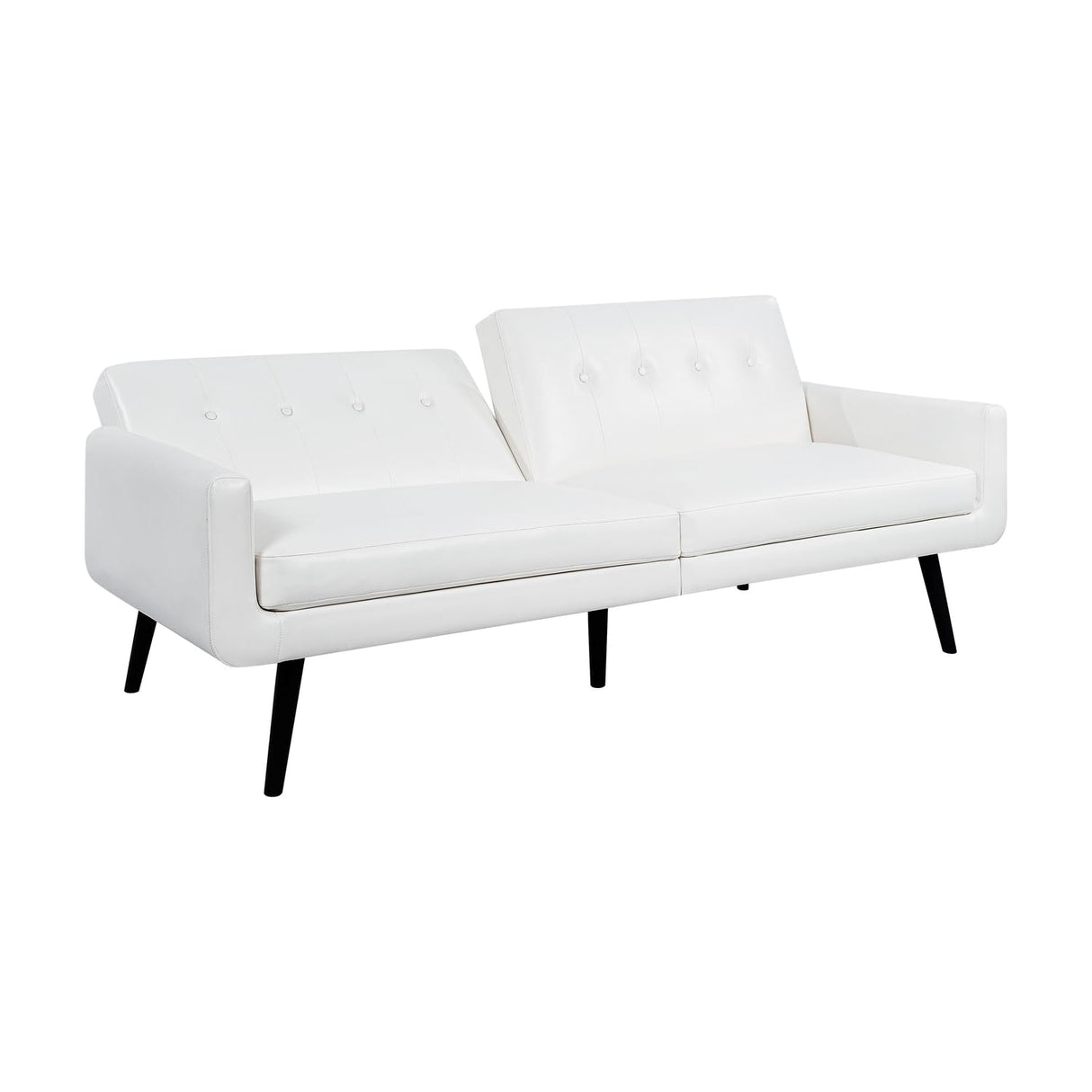 Naomi Home Monica Leather Futon Sofa, Convertible Couch Bed, Split Back Premium air Leather Sleeper Couch Sofa for Living Room, Mid Century Modern Fold Out Couch Bed with Tapered Legs - White Naomi Home