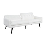 Naomi Home Monica Leather Futon Sofa, Convertible Couch Bed, Split Back Premium air Leather Sleeper Couch Sofa for Living Room, Mid Century Modern Fold Out Couch Bed with Tapered Legs - White Naomi Home