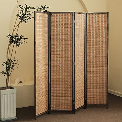 Furnnylane 4 Panel Bamboo Room Divider and Folding Panel Screen,Bamboo Panel Divider for Room Separation,Brown,67" H x 61.4" W Furnnylane