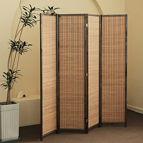 Furnnylane 4 Panel Bamboo Room Divider and Folding Panel Screen,Bamboo Panel Divider for Room Separation,Brown,67" H x 61.4" W Furnnylane