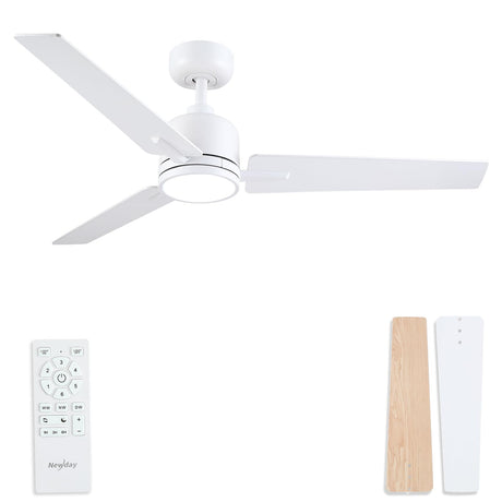 Newday 48 Inch Ceiling Fans with Lights Remote, White Ceiling Fans Dimmable 3 Color Temperature, Timer, 3 Blades, 6 Speed Modern Fan Quiet Reversible DC Motor for Indoor or Covered Outdoor Newday