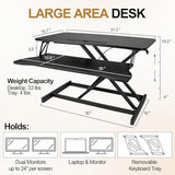 OUKMIC Standing Desk Converter 32” Height Adjustable Sit to Stand Up Desk Riser with Keyboard Tray for Home or Office, Dual Monitor and Computer Workstation Wide 2-Tier Desktop, Black OUKMIC